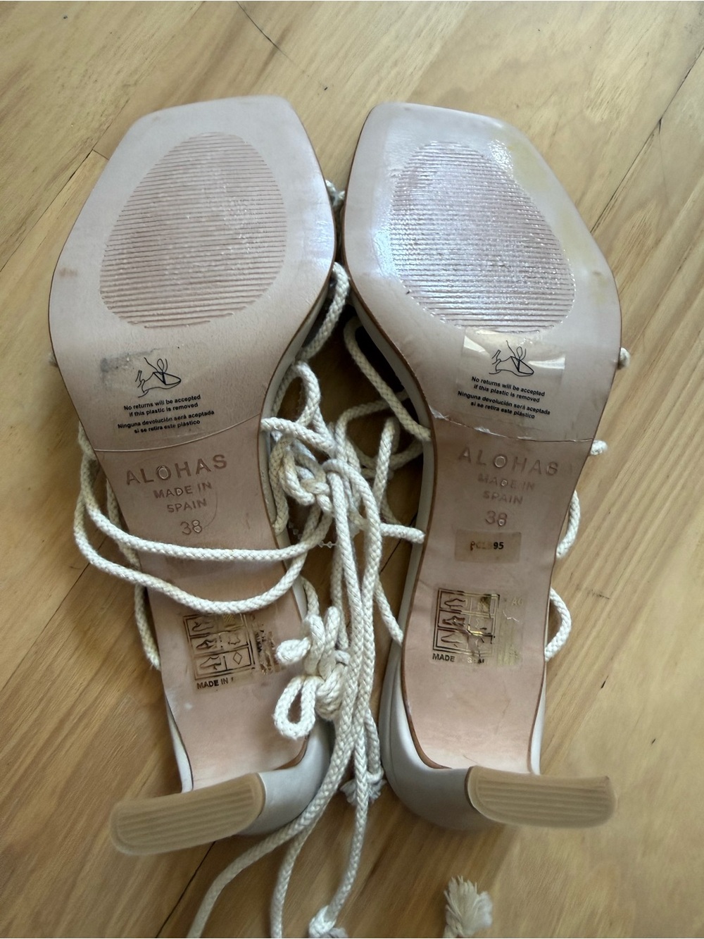 New Alohas Beige Lace-up Rope Sandals Size EU 38/US 7-7.5 - Picture 7 of 12